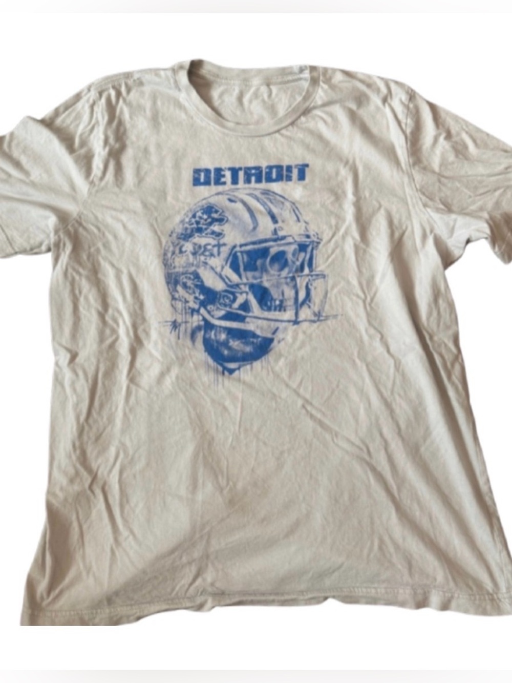 Detroit Graphic Crewneck T-Shirt - off White with Blue Print lions football